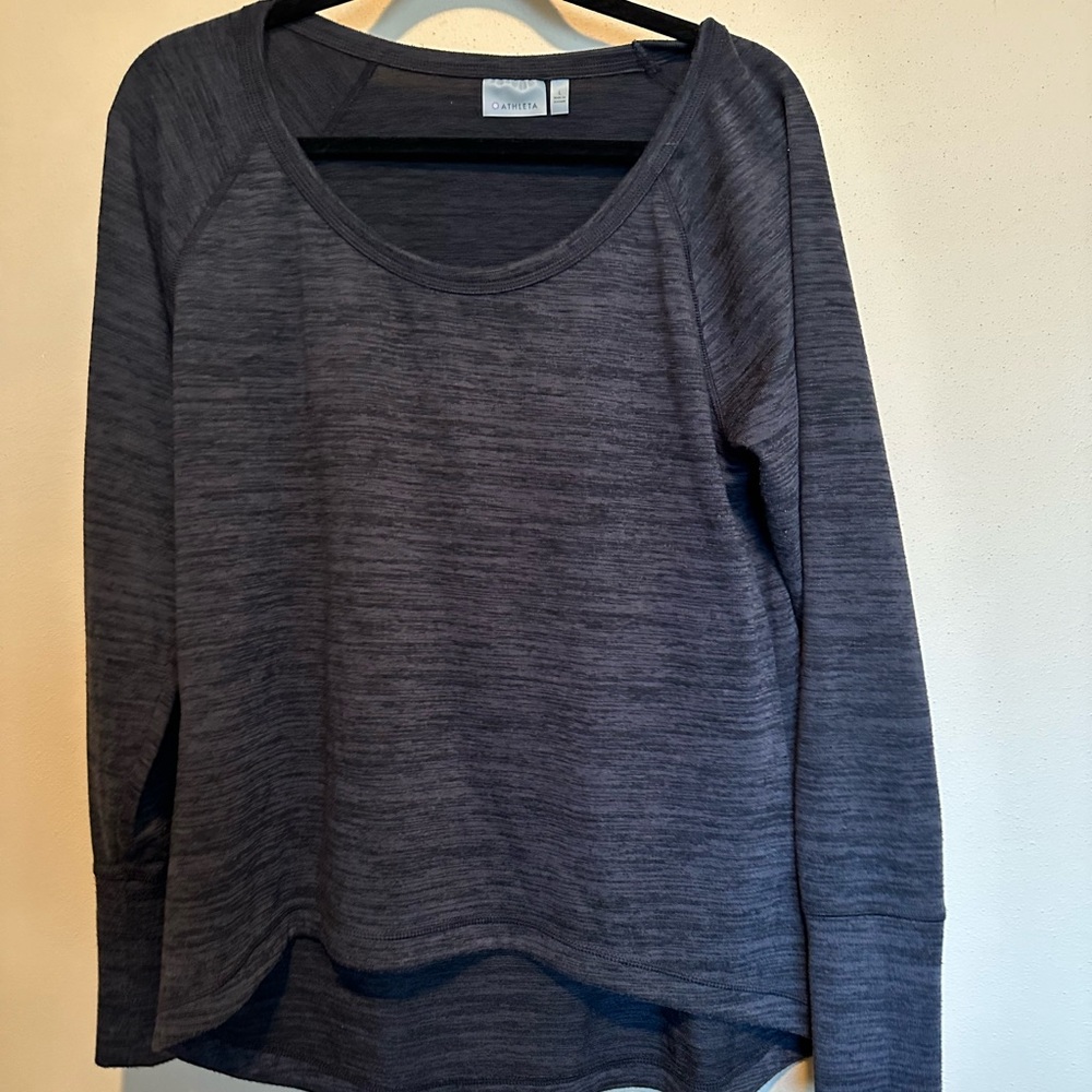 Athleta long sleeve high/low top, color: charcoal, size Large